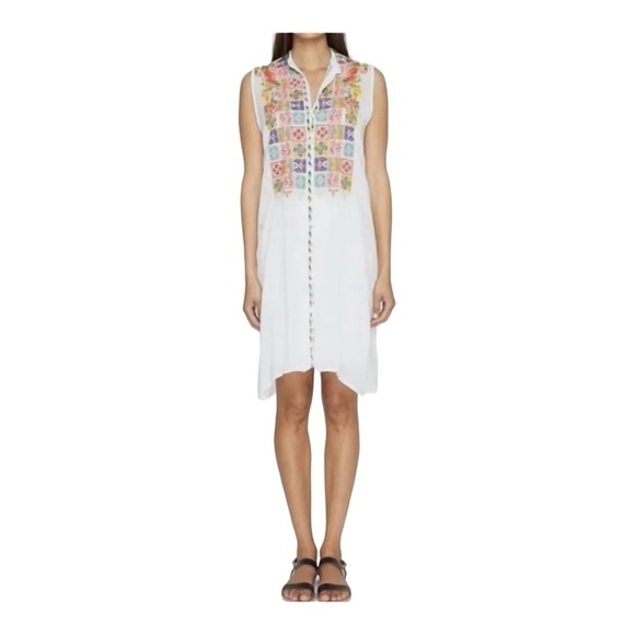 JOHNNY WAS Torreya White Multicolor Embroidered Button Down Sleeveless Dress S - Picture 3 of 10